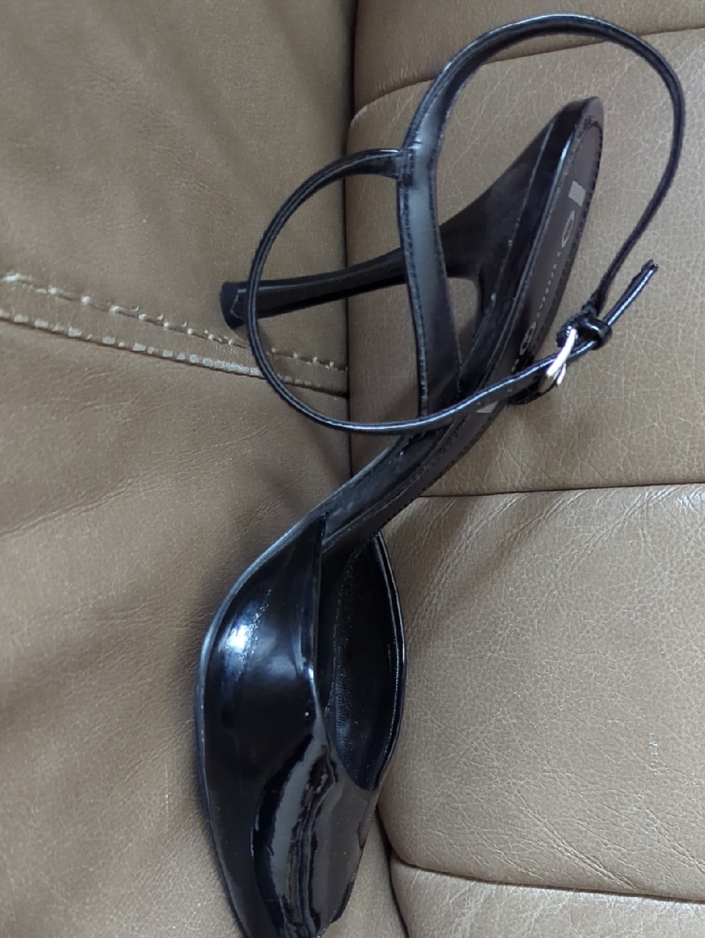 Studio Black Patent Leather Ankle-Strap Heels